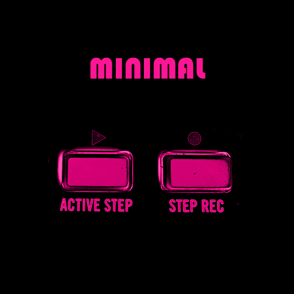 Cover of Korg Volca Sample Sound Pack themed Minimal. Magenta keys in black background.