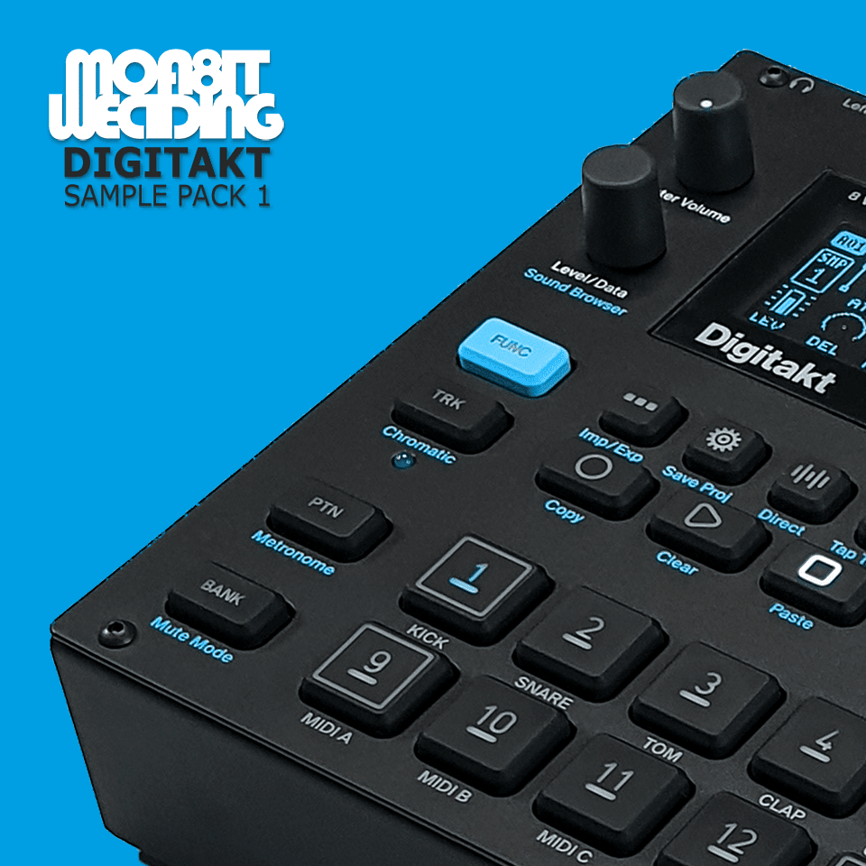 Cover picture of the Elektron Digitakt Sample Pack 1 The ultimate feeling. The picture features the sampler on a blue background.